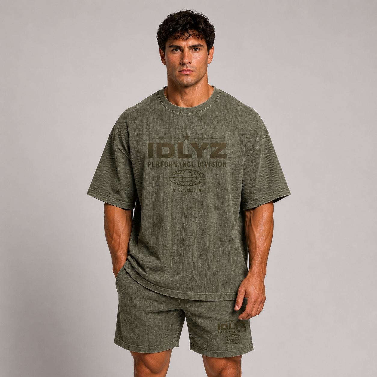 IDLYZ Terrain Waffle Knit T-Shirt (Dark Green Logo)