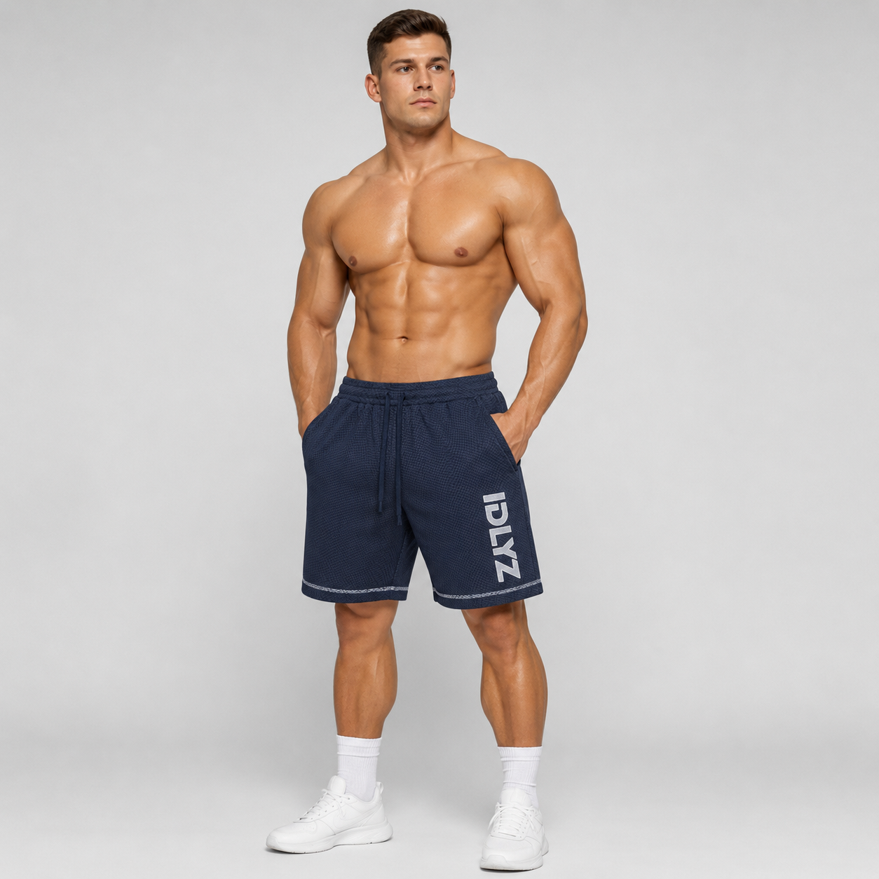 IDLYZ Sunfade Waffle Raw Hem Shorts