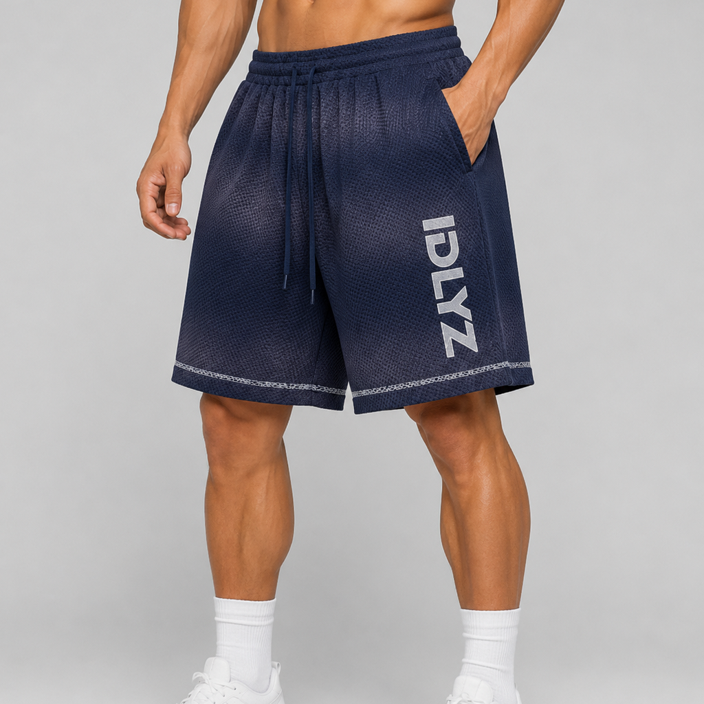 IDLYZ Sunfade Waffle Raw Hem Shorts