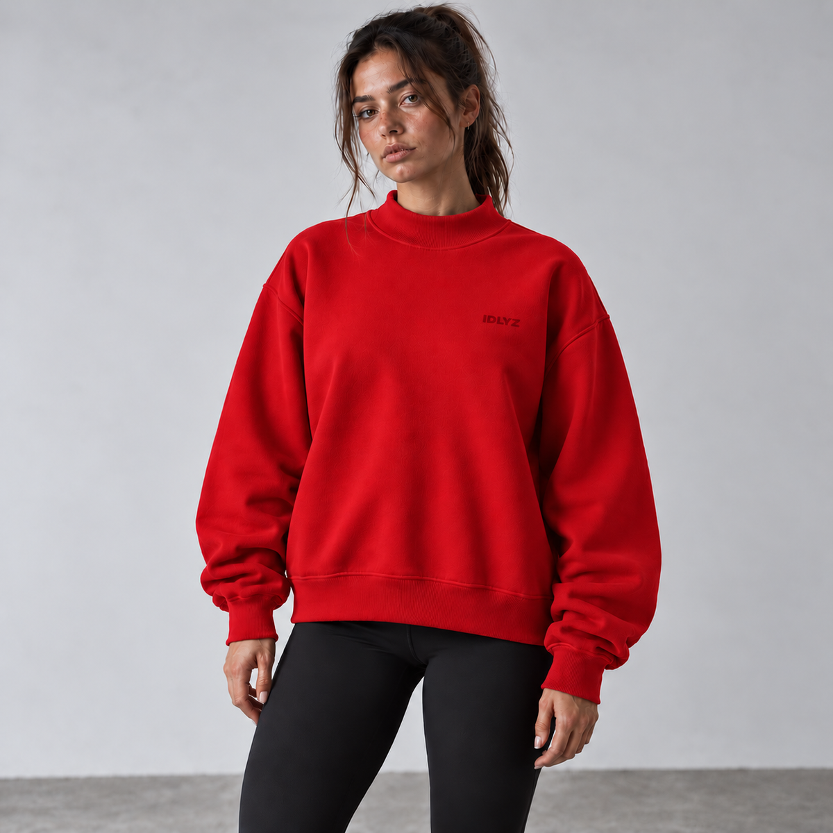 IDLYZ Essential Mock Neck Sweatshirt - Red