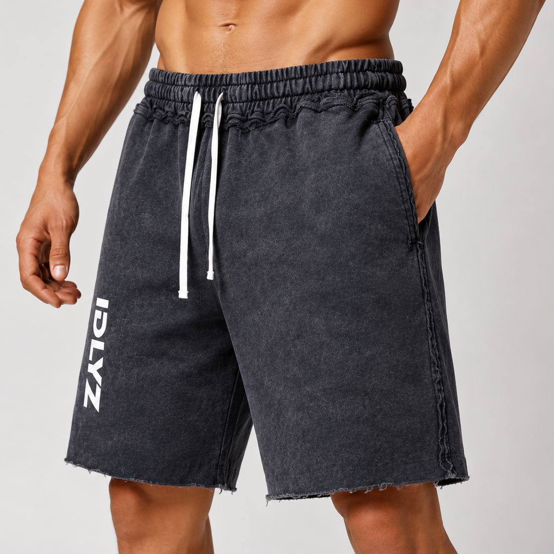 IDLYZ Mineral Wash Raw Edge Shorts