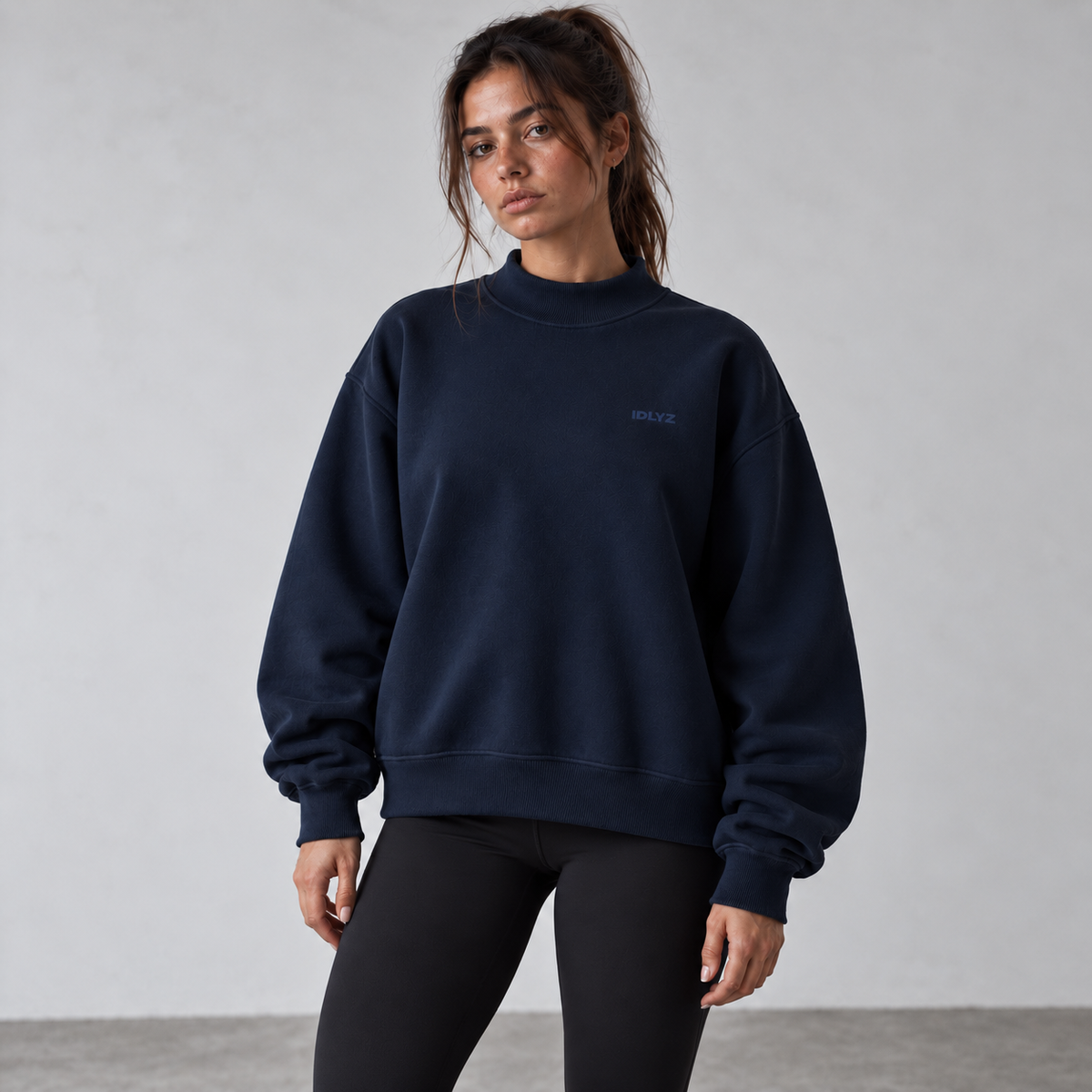 IDLYZ Essential Mock Neck Sweatshirt - Navy Blue