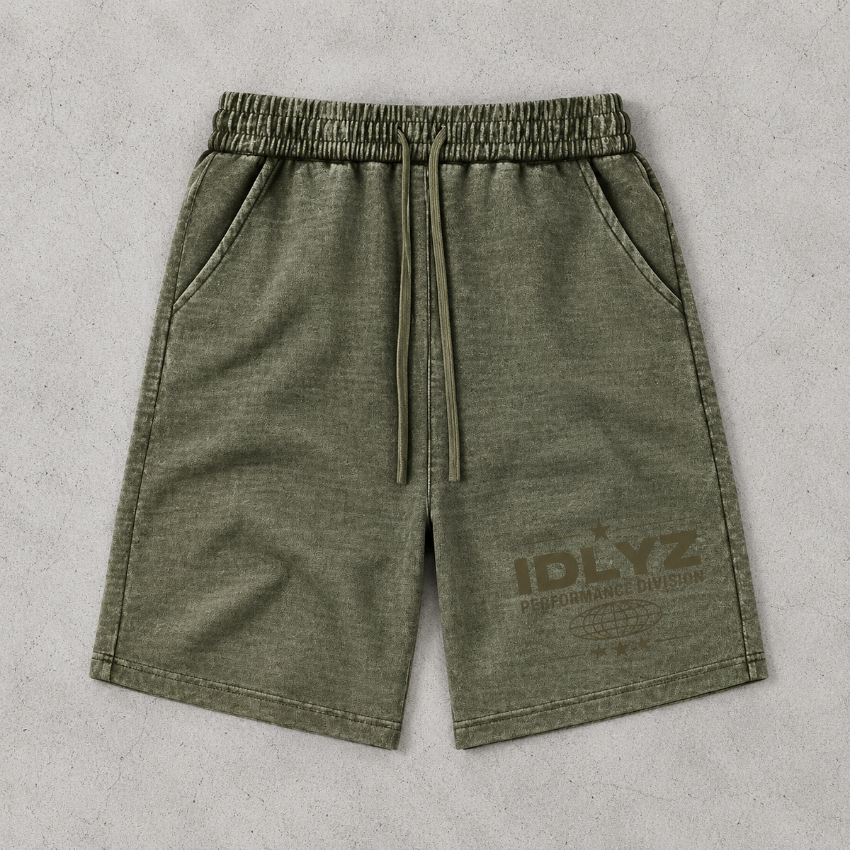 IDLYZ Terrain Waffle Knit Shorts (Dark green Logo)